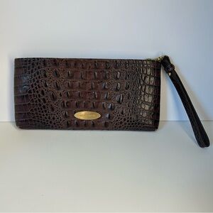 Brahmin Brown Croc-Embossed Wristlet Interior View with Gold Hardware